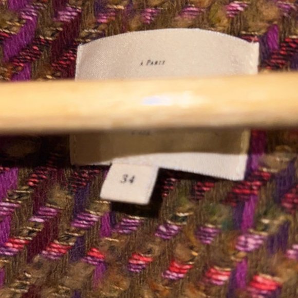 Sézane Plaid Marlone Coat in Brown and Fuschia Wool Sz 34 / US 4 or 6 oversized - Picture 9 of 12